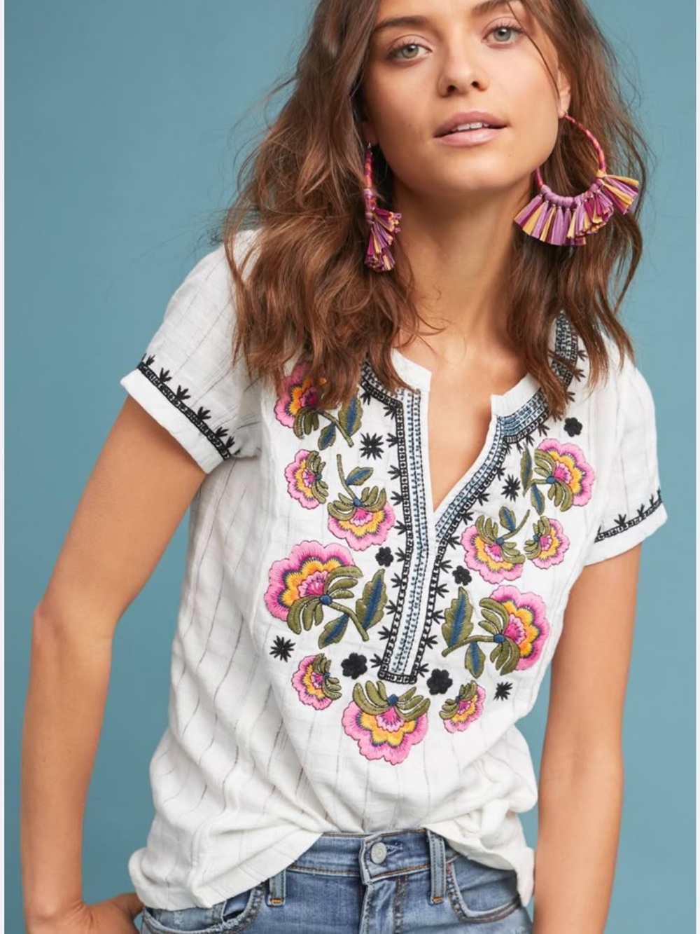 Anthropologie Floral Embroidery Blouse